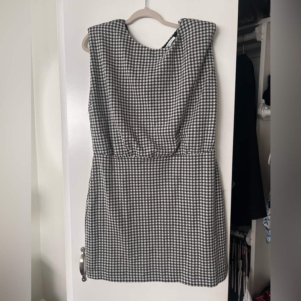 Mango Black and White Checkered Midi Dress